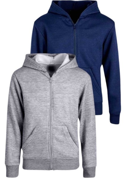 Çocuk Unisex Pamuklu Kapüşonlu Fermuarlı Sweatshirt 2'li Set fiyatları