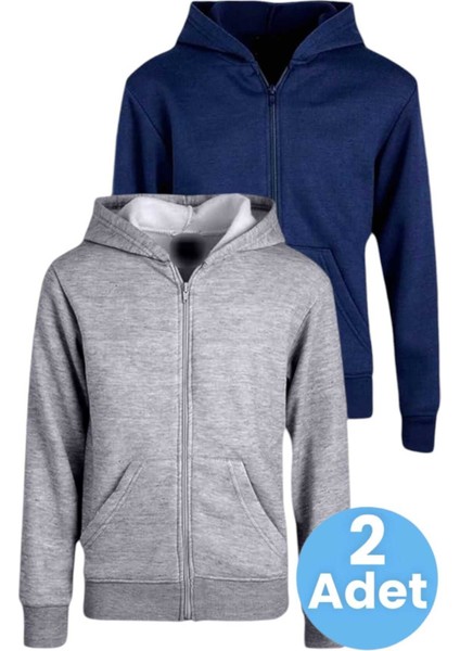 Çocuk Unisex Pamuklu Kapüşonlu Fermuarlı Sweatshirt 2'li Set indirimleri