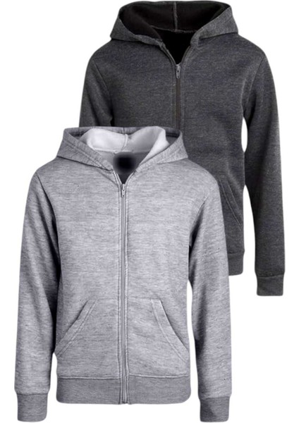 Çocuk Unisex Pamuklu Kapüşonlu Fermuarlı Sweatshirt 2'li Set fiyatları