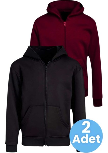 Çocuk Unisex Pamuklu Kapüşonlu Fermuarlı Sweatshirt 2'li Set indirimleri