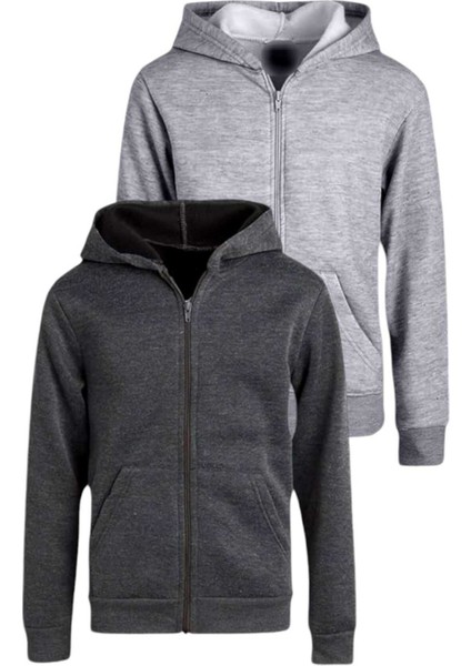 Çocuk Unisex Pamuklu Kapüşonlu Fermuarlı Sweatshirt 2'li Set fiyatları