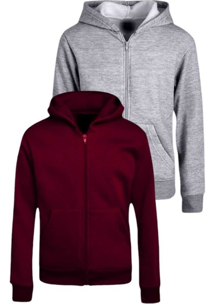 Çocuk Unisex Pamuklu Kapüşonlu Fermuarlı Sweatshirt 2'li Set fiyatları