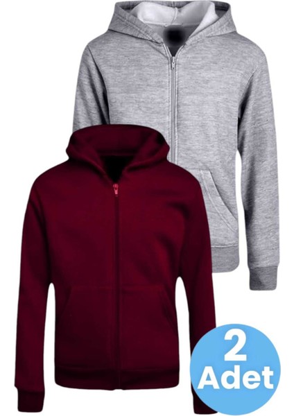 Çocuk Unisex Pamuklu Kapüşonlu Fermuarlı Sweatshirt 2'li Set indirimleri