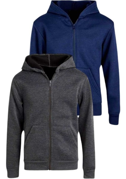 Çocuk Unisex Pamuklu Kapüşonlu Fermuarlı Sweatshirt 2'li Set fiyatları