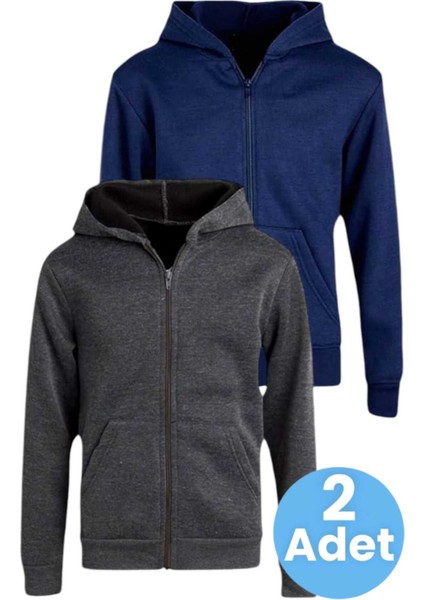 Çocuk Unisex Pamuklu Kapüşonlu Fermuarlı Sweatshirt 2'li Set indirimleri
