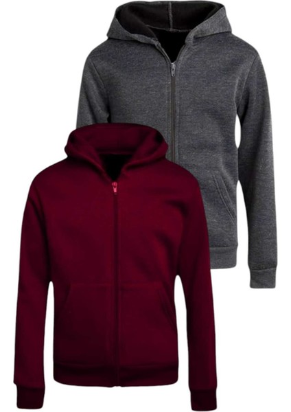 Çocuk Unisex Pamuklu Kapüşonlu Fermuarlı Sweatshirt 2'li Set fiyatları