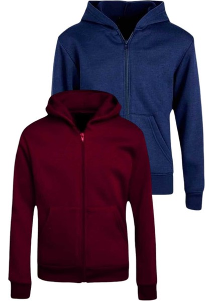 Çocuk Unisex Pamuklu Kapüşonlu Fermuarlı Sweatshirt 2'li Set fiyatları