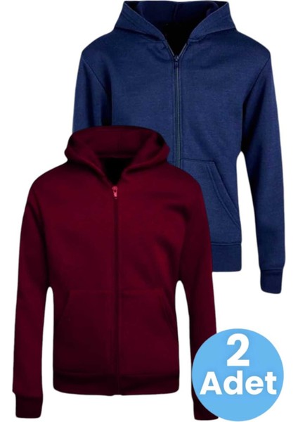 Çocuk Unisex Pamuklu Kapüşonlu Fermuarlı Sweatshirt 2'li Set indirimleri