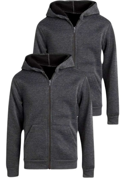 Çocuk Unisex Pamuklu Kapüşonlu Fermuarlı Sweatshirt 2'li Set fiyatları