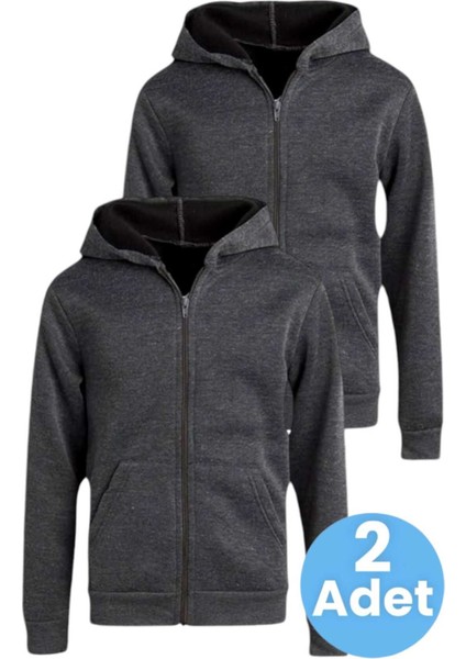 Çocuk Unisex Pamuklu Kapüşonlu Fermuarlı Sweatshirt 2'li Set fırsatları