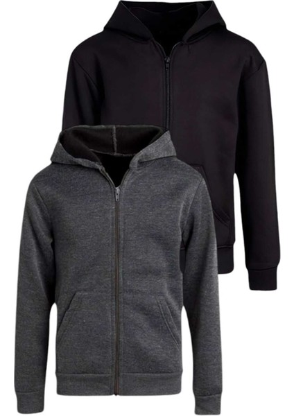 Çocuk Unisex Pamuklu Kapüşonlu Fermuarlı Sweatshirt 2'li Set fiyatları