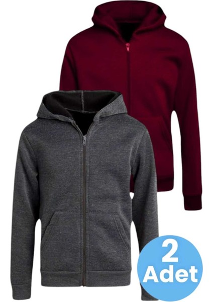 Çocuk Unisex Pamuklu Kapüşonlu Fermuarlı Sweatshirt 2'li Set
