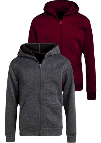 Çocuk Unisex Pamuklu Kapüşonlu Fermuarlı Sweatshirt 2'li Set fiyatları