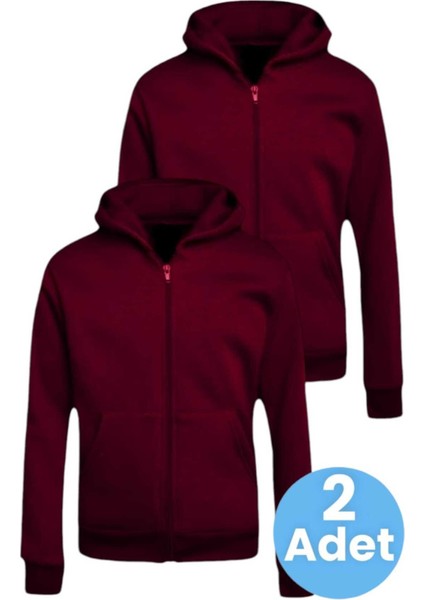 Çocuk Unisex Pamuklu Kapüşonlu Fermuarlı Sweatshirt 2'li Set