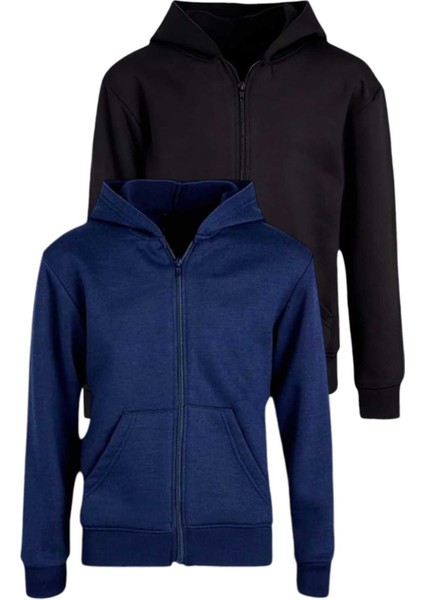 Çocuk Unisex Pamuklu Kapüşonlu Fermuarlı Sweatshirt 2'li Set fiyatları