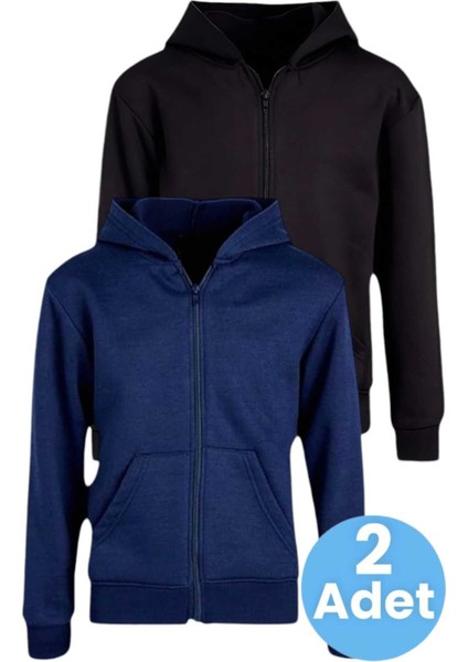 Çocuk Unisex Pamuklu Kapüşonlu Fermuarlı Sweatshirt 2'li Set indirimleri