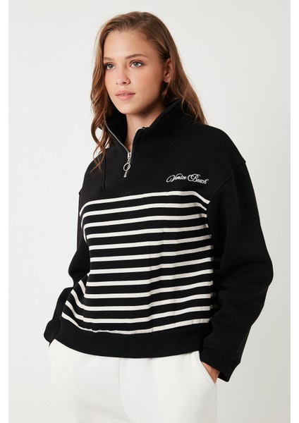 Streç Oversize Fit Yarım Fermuarlı Dik Yaka Sweat Bayan Sweat 5865883 modelleri
