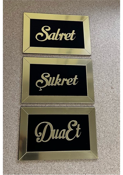Sabret Şükret Dua Et 3'lü Tablo Seti Duvar Süsü 20 x 13