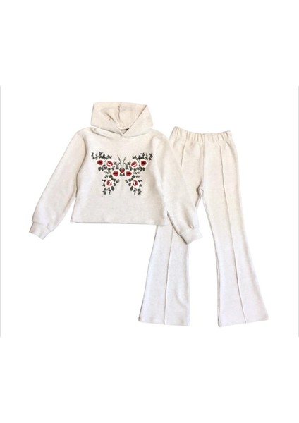 Kız Çocuk Yumuşak Kumaş Kelebek Nakışlı Triko Takım