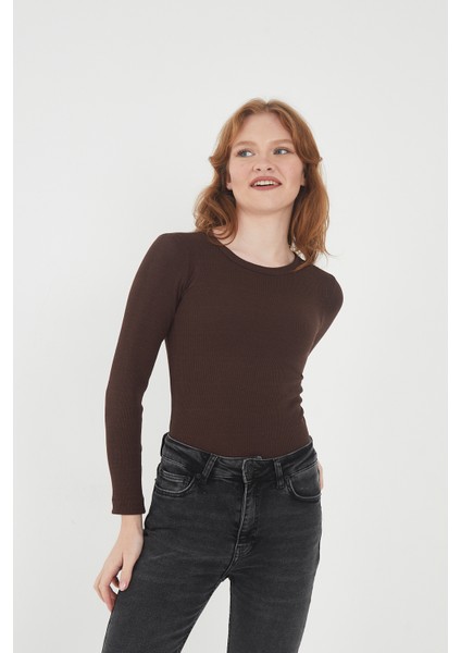 Kadın 3'lü Bisiklet Yaka Uzun Kollu Fitilli Bluz Set modelleri