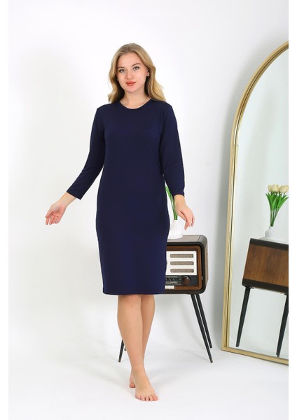 Pamuk Ev Elbisesi Tunik Gecelik Lacivert 13132