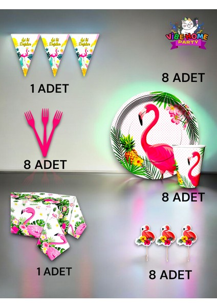 8 Kişilik Flamingo Temalı Premium Set - Doğum Günü Parti ve Eğlenceli Etkinlikler