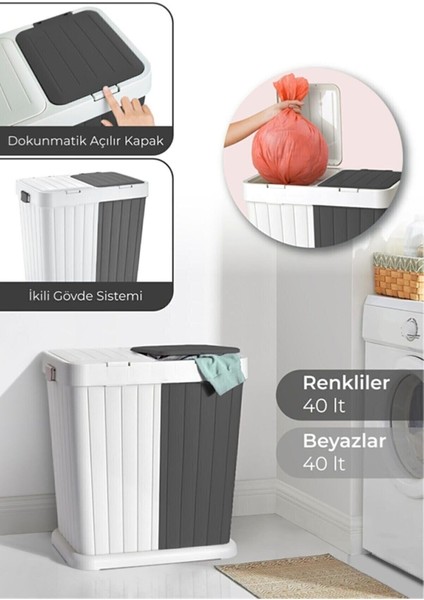 Mega Twins İki Bölmeli Kirli Çamaşır Sepeti Banyo Çamaşır Sepeti Renkliler ve Beyazlar 80 Lt fiyatları