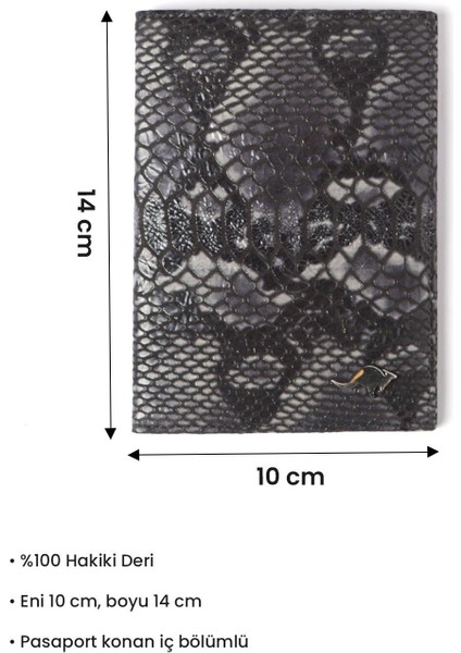 Siyah Yılan Desenli Deri Pasaport Kılıfı