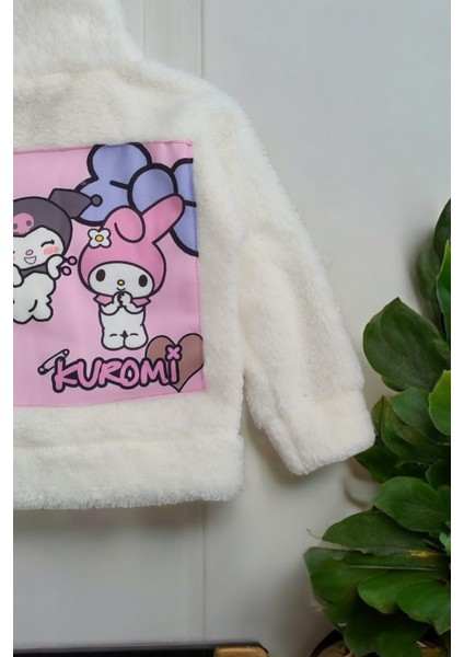 Beyaz Kız Çocuk Kuromi Temalı Peluş Ceket Kız Çocuk Peluş Hırka