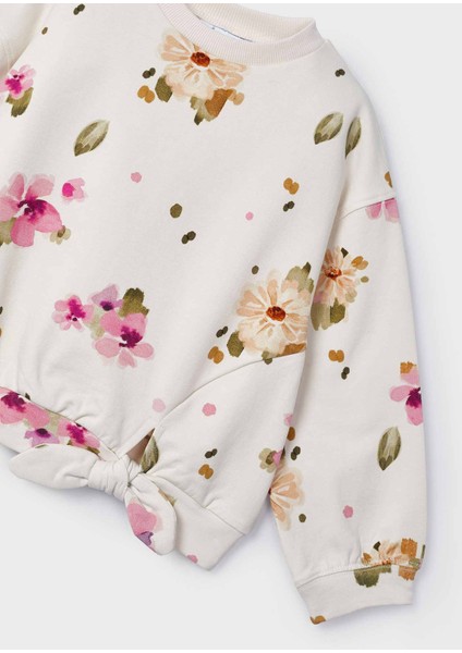 Kız Çocuk Çiçekli Sweatshirt Krem