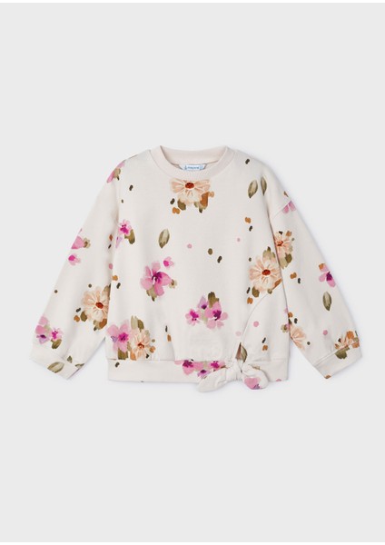 Kız Çocuk Çiçekli Sweatshirt Krem