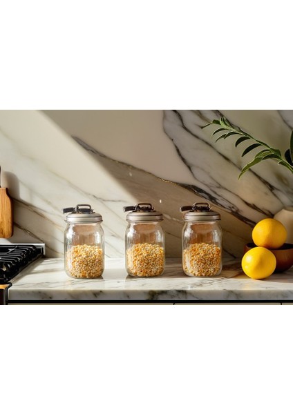 3'lü Country Tarzı Retro Galvaniz Cam Kavanoz & Saklama Kabı