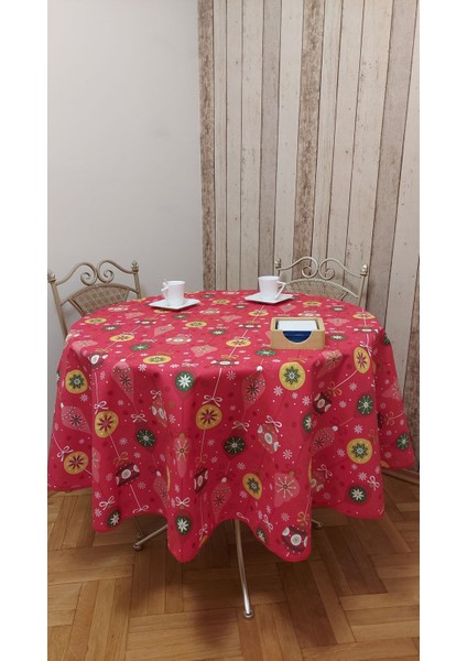 Yuvarlak,yılbaşı Desenli,duck (Sıvı Itici ,leke Tutmaz) Kumaş,masa Örtüsü
