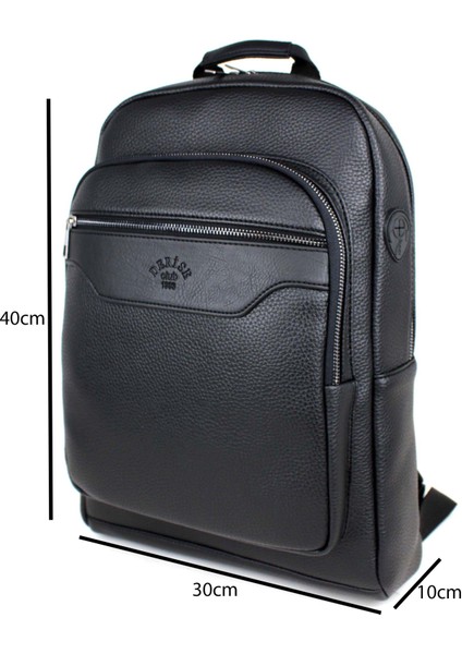 Unisex Siyah Suni Deri Kulaklık Çıkışlı 15 Inç Laptop Bölmeli Okul ve Sırt Çantası