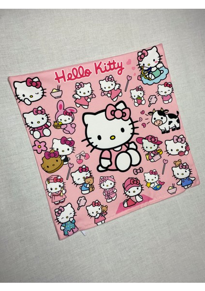 Yaya Dizayn Hello Kitty Desenli Dijital Baskılı Dekoratif Kırlent Kılıfı ve Yastık