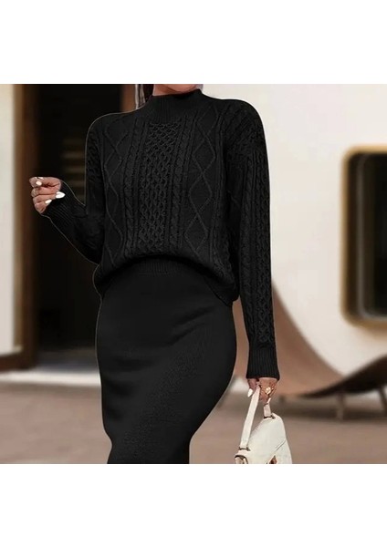 Kadın Uzun Kollu Balıkçı Yaka Bluz ve Etek Ikili Triko Takım fiyatları