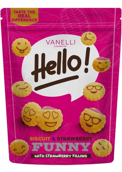 Hello! Çilek Dolgulu Emoji Biskuvi 100 gr
