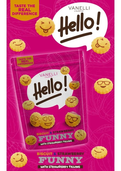 Hello! Çilek Dolgulu Emoji Biskuvi 100 gr