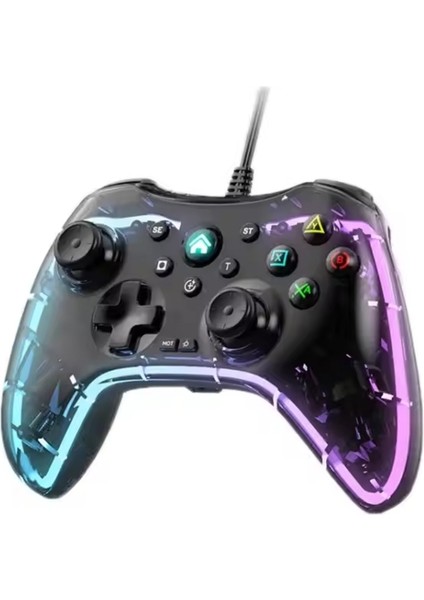 Oyun Kolu USB Kablolu Kaliteli Gamepad Rgb Işıklı Switch Ps3