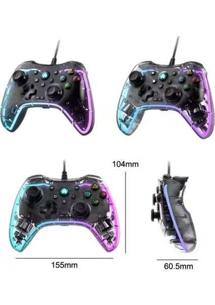 Oyun Kolu USB Kablolu Kaliteli Gamepad Rgb Işıklı Switch Ps3