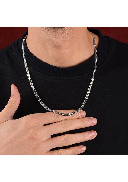 Gümüş Erkek Zincir Kolye 925 Ayar Gümüş Çift Sıra Oksitli Erkek Zinciri
