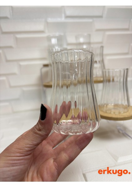 6 Adet Borosilikat Çay Bardağı, Isıya Dayanıklı Sunum Bardağı (225 ml) Ehlikeyf