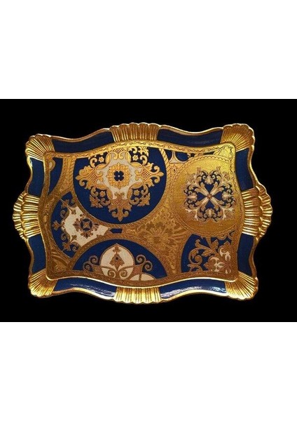Royking Small Carded Dikdörtgen Tepsi Gold-Lacivert 43 x 30 cm Vl-62