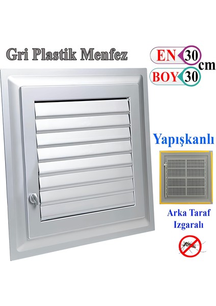 Menfez Banyo Wc Tuvalet Havalandırma Plastik Panjur Gri 30X30 cm