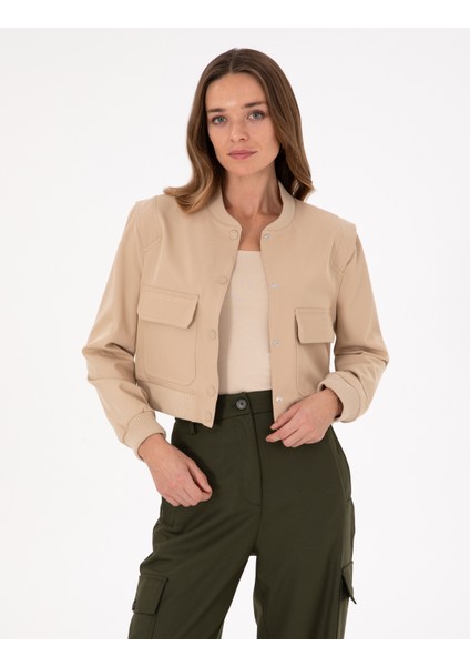 Kadın Bej Crop Top Ceket 50290807-VR011