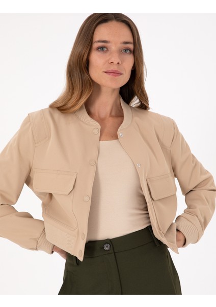 Kadın Bej Crop Top Ceket 50290807-VR011