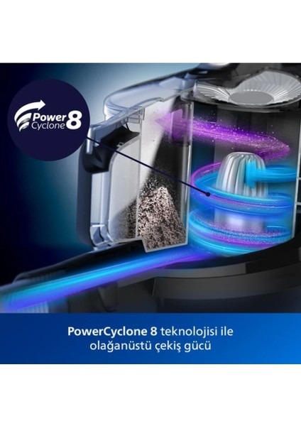 Alerjik Kilit Sistemi Powercyclone 8 Philips Çaycı Hediyeli, Uzun Ömürlü Yıkanabilir Filtreli