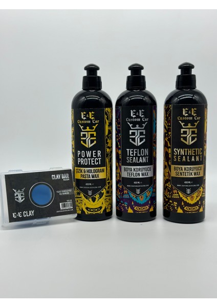 E&e Custom Car Çizik ve Hologram Pasta Wax 400 ml , Boya Koruyucu Teflon Wax 400 ml , Sentetik Wax 400 Ml, Clay Bar 100 gr