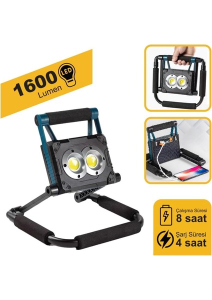 LAMBADA SÜPER LEDLİ EL PROJEKTÖRÜ GÜNEŞ ENERJİLİ-ŞARJLI USB ÇIKIŞLI (MIKNATISLI)