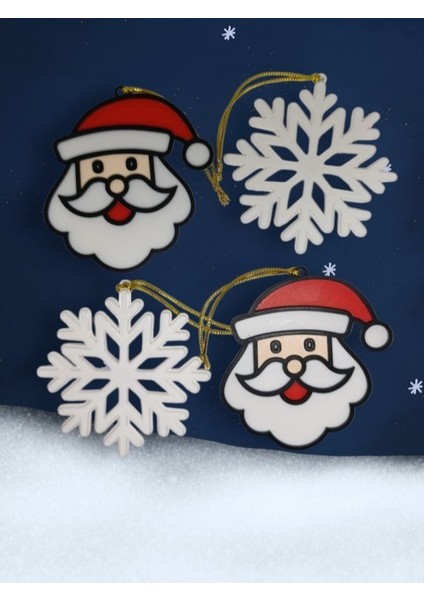 Yılbaşı Çam Ağacı Süsleri Noel Baba X2, Kar Tanesi x 2